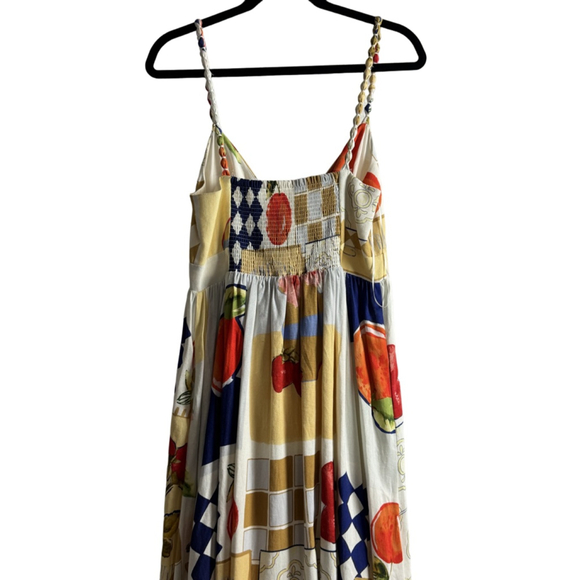 NWT Caroline Constas Linen blend Maxi Dress S White Blue Fruit Print - Picture 3 of 12